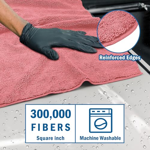 Professional Large Microfiber Car Drying Towels 2 Pack (Red / 31 x 24 Inch)