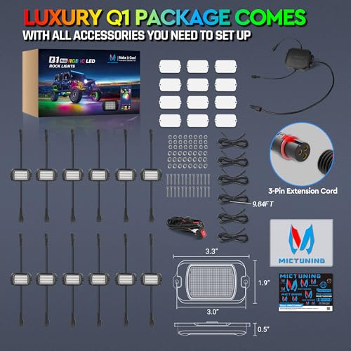 Q1 RGB+IC 12‑Pod Rock Lights for Trucks UTV with 288 Light Chips (rgb+ic 12 pods)
