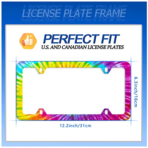 Tie Dye License Plate Frame Stainless Steel Cars Accessory 12.3x6.3 Inch (Colorful Hippie Tie Dye)