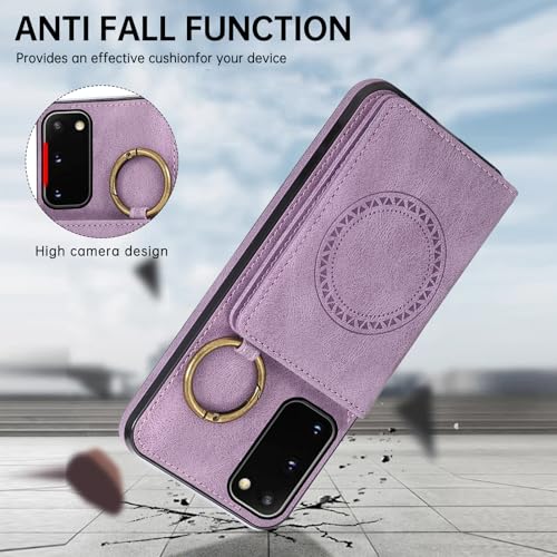 Compatible with Samsung Galaxy S20 5G 6.2 inch Wallet Case and Screen Protector Crossbody Shoulder Strap Ring Buckle Stand Card Holder Magnetic Car Mount Cell Phone Cover for S 20 Women Men Purple (Purple / for S20)