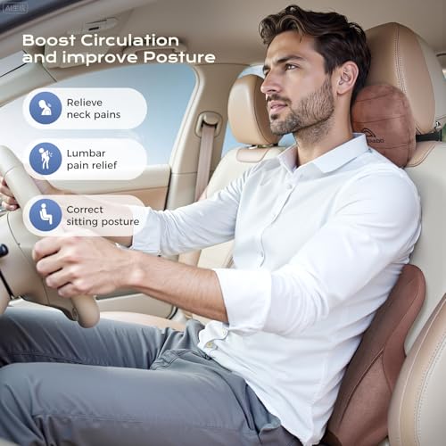 Car Lumbar Support Pillow and Car Neck Pillow Kit (Coffee-01 / 2 Pieces)