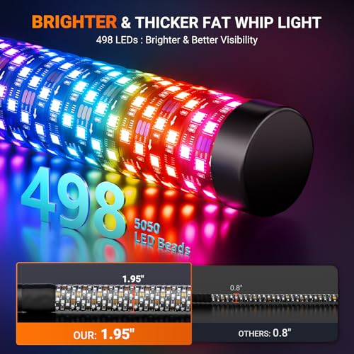 3FT Fat Whip Lights for UTV ATV with Spring Base (3FT-1PC)