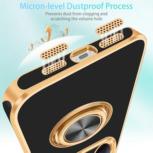 for iPhone 17 Pro Case 360° Rotatable Ring Holder Kickstand Shiny (For iPhone 17 Pro(6.3 inch,2025) / A-Black)