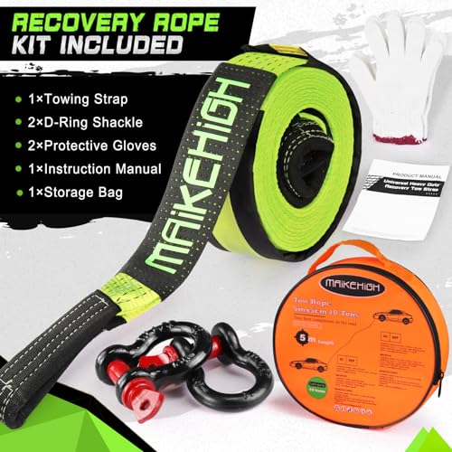 Tow Strap Heavy Duty with Hooks (Green Strap with Shackles / 2"×16ft)