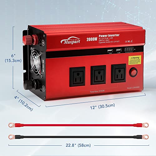 2000w 12v Car Power Inverters for Vehicles Truck with USB Charging Port (2000W / Red)