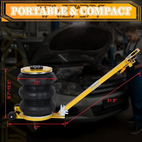 5T Triple Bag Air Jack 11000lbs Pneumatic Jack 3s Fast Lift Up 16in Airbag Jack with Adjustable Long Handle Heavy Duty Triple Air Bag Jack Lift for Cars Garage (5 Ton / yellow)