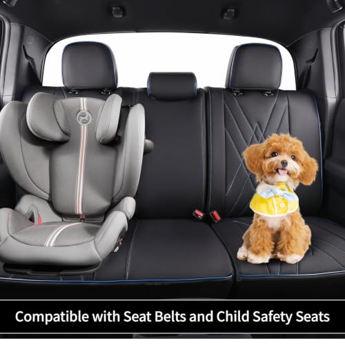 Custom Fit Tacoma Leather Car Seat Covers for Toyota Tacoma 2012 2013 2014 2015 (Leather (Black with Blue Trim) / 2012-2015 Tacoma Full Set (Trd Sport Seats))