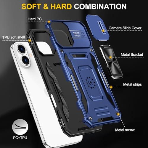 Heavy Duty Phone Case for iPhone 16Case with Camera Cover (iPhone 16 【6.1 inch】 / Navy Blue)