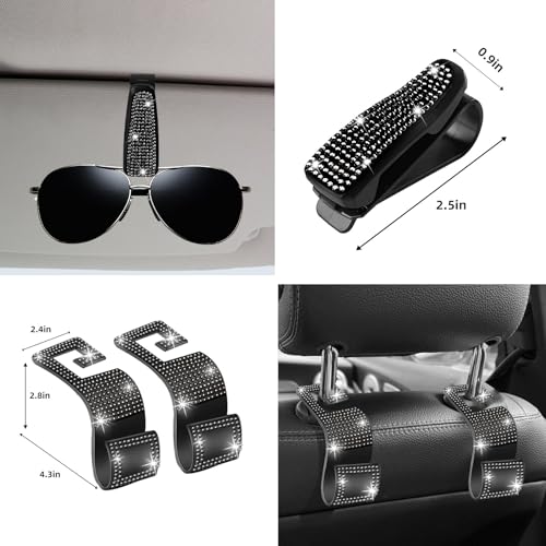 27 PCs Black Bling Car Accessories Set for Women (Black Diamond)