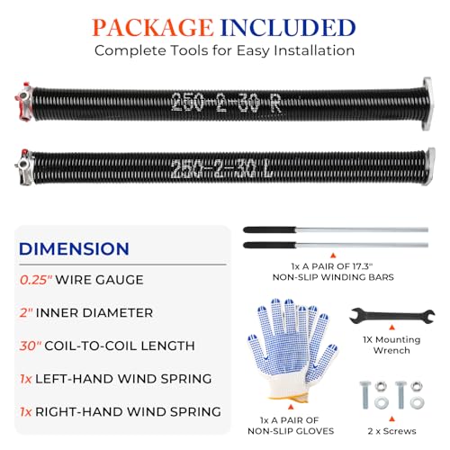 Pair of 2" Garage Door Torsion Springs (0.250'' X 2'' X 30'')