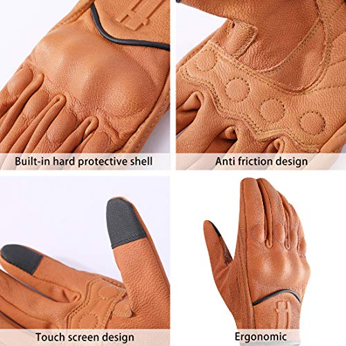 Mens Full Finger Touchscreen Motorcycle Gloves GM028 Tan M (Medium / TAN(Upgrade))