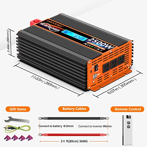 2500 Watt Pure Sine Wave Power Inverter 12V DC to 110V 120V Converter for Family RV Off Grid Solar System Car with Type (12V-2500W)