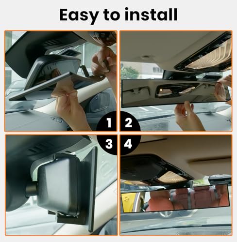 Panoramic Wide Angle Large Rear View Mirror Car Extended 16 Inch (16 Inch & Chrome)