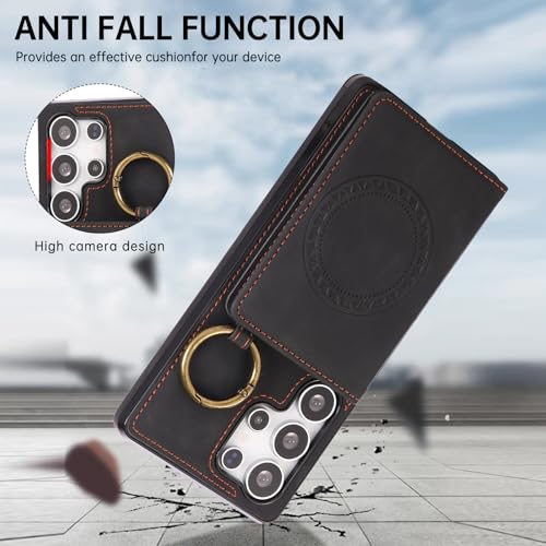 Compatible with Samsung Galaxy S24 Ultra 5G Wallet Case and Screen Protector Crossbody Shoulder Strap Stand Card Holder Magnetic Car Mount Cell Phone Cover for S24Ultra S 24 24Ultra Women Men Black (Black / for S24 Ultra)
