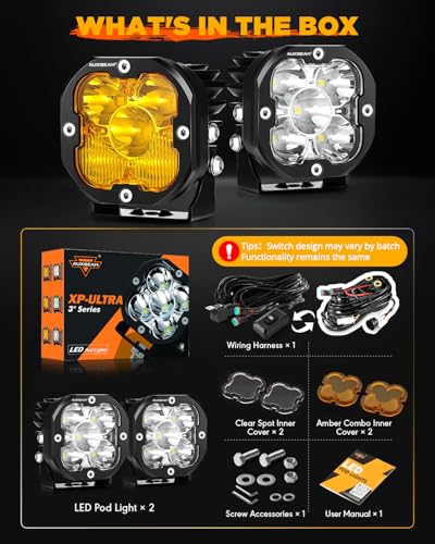 XP Ultra Series 3 Inch LED Pod Light 80W Offroad Driving Lights (XP-Ultra 3 Inch Amber Combo & White Spot)