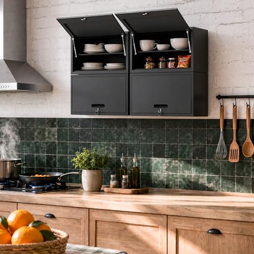 Wall Mounted Metal Storage Cabinet (Black / S - Flip-up Door & Shelves (Wall))