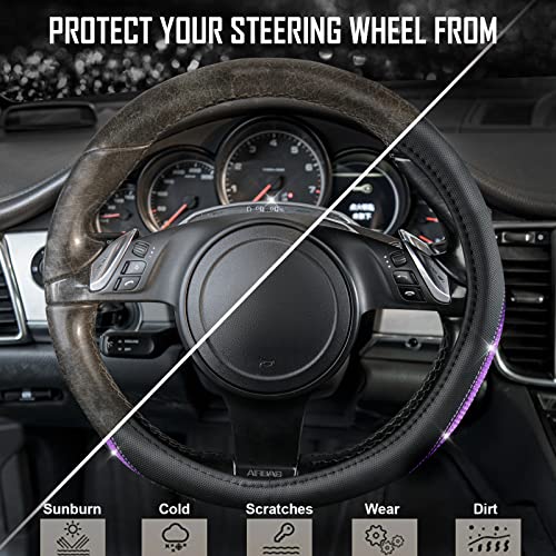 Bling Diamond Black Leather Steering Wheel Cover (Purple Diamond 1PCS)