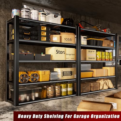 48" W Metal Garage Shelving 5 Tier Storage Shelves Heavy Duty 3030LBS (Black-hidden Hole / 48" W x 24" D x 72" H)