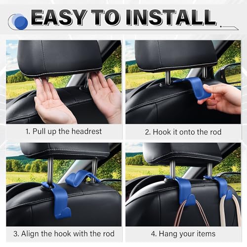 4 Pack Car Seat Headrest Hooks (4pc / Blue)