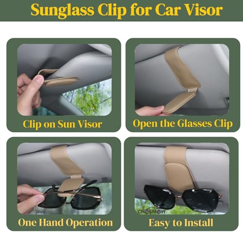 Leather Sunglass Holder for Car Visor (Beige)