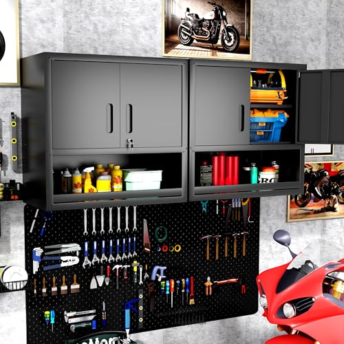 Wall Mounted Metal Storage Cabinet (Black / H30.31" - 2 Doors & Open Storage)