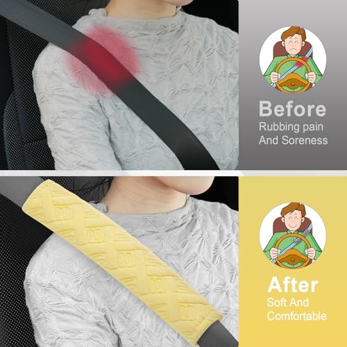 2 Pack Universal Car Shoulder Strap Pads Cover for A More Comfortable Driving (Yellow)