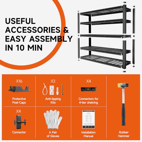 5 Tier 60" W x 20" D x 72" H Garage Shelving 30000LBS Heavy Duty Adjustable Storage Shelves Basement Industrial Shelving Units