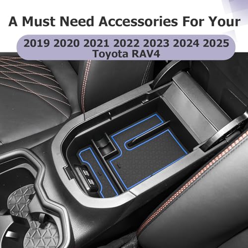 2025 RAV 4 Center Console Organizer Compatible with 2019 2020 2021 2022 2023 2024 2025 Toyota RAV 4 Accessories Armrest Console Secondary Storage Box Insert Tray ABS Material Blue