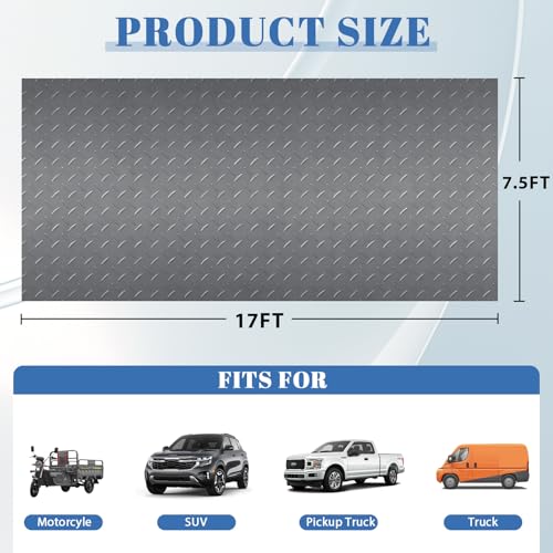 7.5Ft x 17Ft Rubber Flooring Mats 1.6mm Diamond Plate Flooring Roll (1.6mm-7.5Ft x 17Ft-Gray)