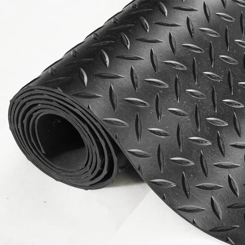 Diamond Plate Rubber Flooring Roll (120.7"L x 48.7"W x 0.1"Th)