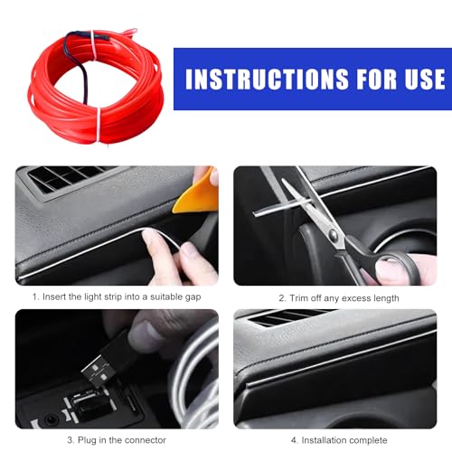 EL Wire Interior Car LED Strip Lights (Red)