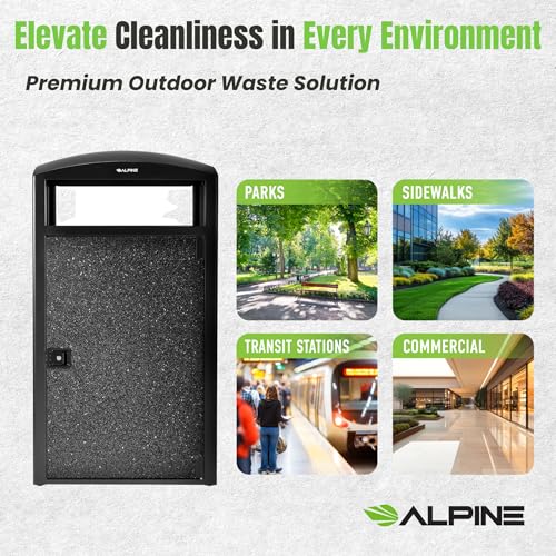 Outdoor Commercial Trash Can with Lid (Black)