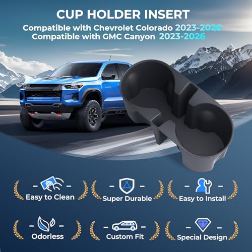 Center Console Cup Holder Inserts for Chevrolet Colorado & GMC Canyon 2026 2025 2024 2023 (Cup Holder for 2023-2026 Colorado & Canyon)