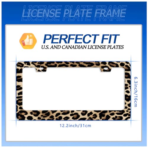 Leopard License Plate Frame Stainless Steel Car Accessories 12.3" x 6.3" (Vintage Brown Leopard Print)