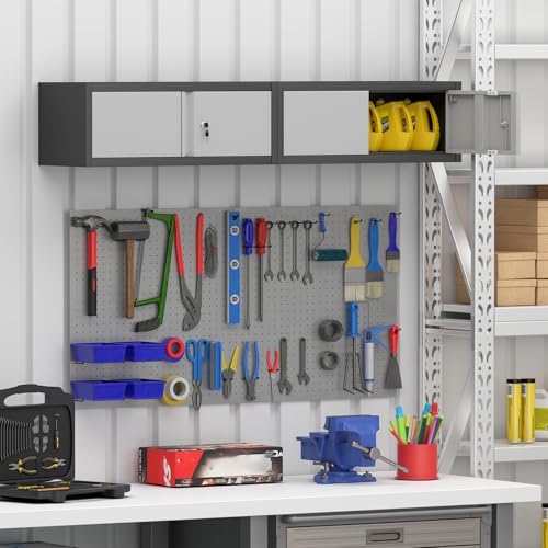 Metal Garage Storage Cabinets (Black/Grey / 12.8"H)