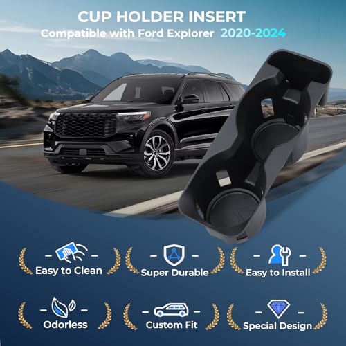 Center Console Cup Holder Inserts for Ford Explorer 2024 2023 2022 2021 2020 (Cup Holder for 2020-2024 Explorer)