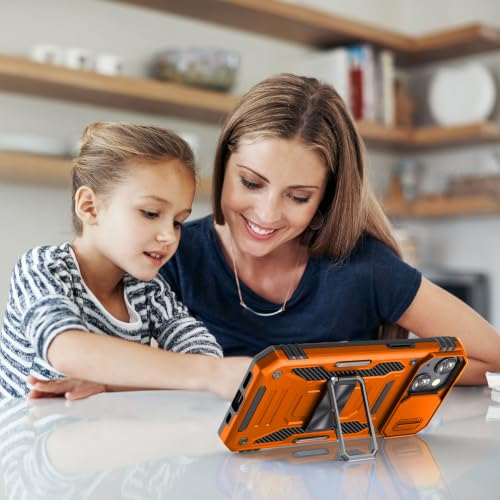Orange Case for iPhone 15 with Slide Camera Cover & Stand (★ iPhone 15 【6.1 inches】 / Orang+Black)