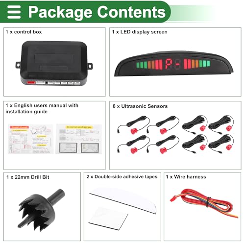 Universal Car Auto Vehicle Reverse Backup Radar System Reverse Parking Sensors Alarm Buzzer Reminder Distance Detection Red 8 Parking Sensors (Red)