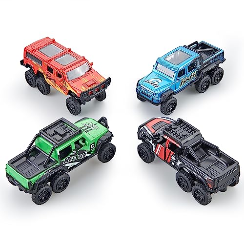 Pick up Trucks Open Door Die Cast Metal Toy Cars Pull Back 4 Pack (Off-Road Truck)