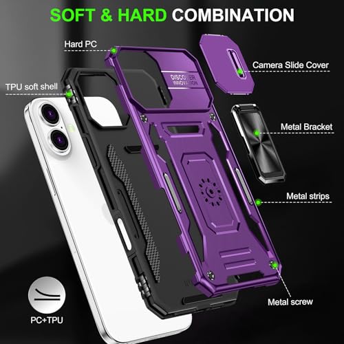 Heavy Duty Phone Case for 16 PlusCase with Camera Cover (iPhone 16 Plus 【6.7 inch】 / Purple)