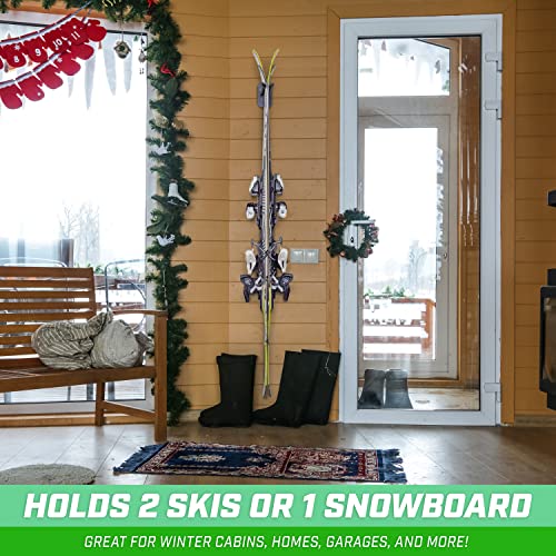 Wall Mounted Ski and Snowboard Storage Rack (2 Skis / Black)