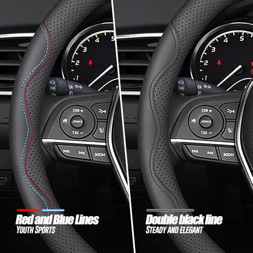 Nappa Premium Leather car Steering Wheel Cover (Black-A)