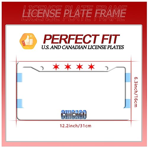Chicago Flag License Plate Frame Stainless Steel Car Accessory 6.3x12.3In (Chicago flag)