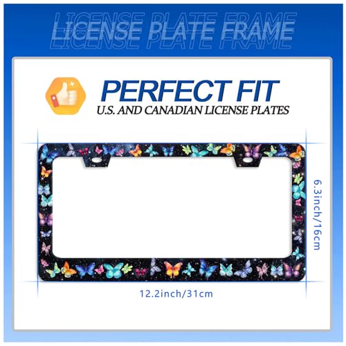 Butterfly License Plate Frame Stainless Steel Accessory12.3 x 6.3" (Colorful Beautiful Butterfly)