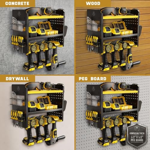 Power Tool Organizer Wall Mount (4 Drill Holder / Yellow)