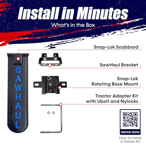 Snap Lok Universal Chainsaw Carrier Kit for Tractors and Skid Steers (Rotating - Tractors / 20 Inch Scabbard / Blue)