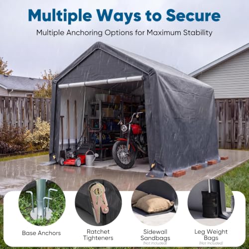 Heavy Duty 8x14FT Carport Storage Shelter with Roll (8'X14' / Dark Gray)