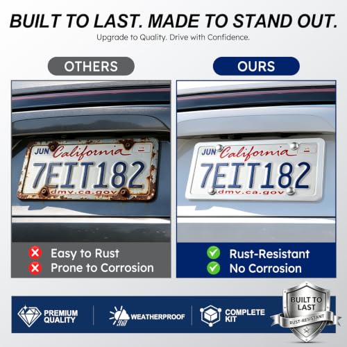 4 Holes Stainless Steel License Plate Frames (White)