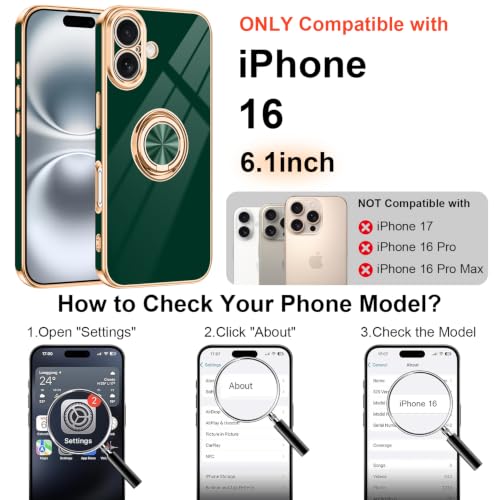 Designed for iPhone 16 Case with Ring Stand Slim Green (Green / 6.1'' iPhone 16)