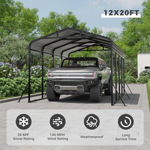 12x20 FT Metal Carport (Gray / 12x20FT)